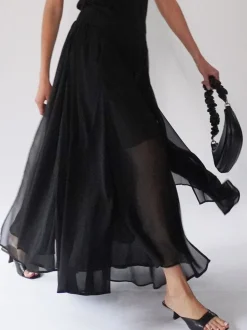 Zwart - Religion Eligion Floaty Sheer Multi Layered Olsen Maxi Skirt