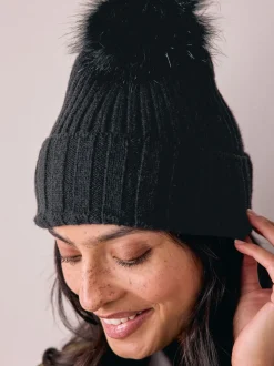 Zwart - Rib Knit Pom Hat