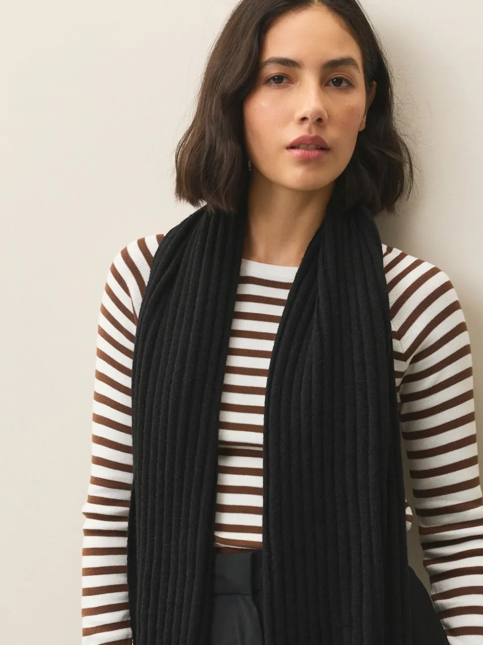 Zwart - Ribbed Knit Scarf
