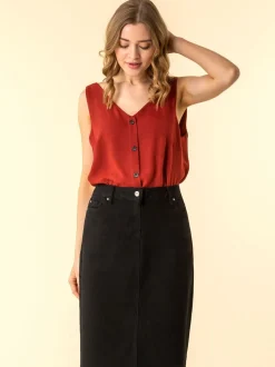 Zwart - Roman A-Line Knee Length Denim Skirt