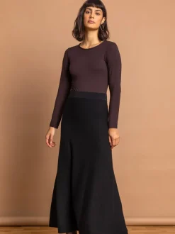 Zwart - Roman gebreide Midi stretchy rok