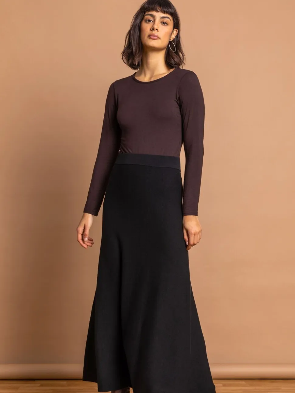 Zwart - Roman gebreide Midi stretchy rok