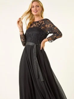 Zwart - Roman Petite Lace Contrast Bodice Dress