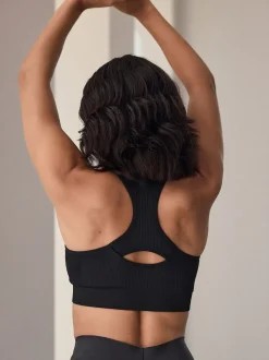 Zwart - Seamless Zip Front Medium Impact Sports Bra