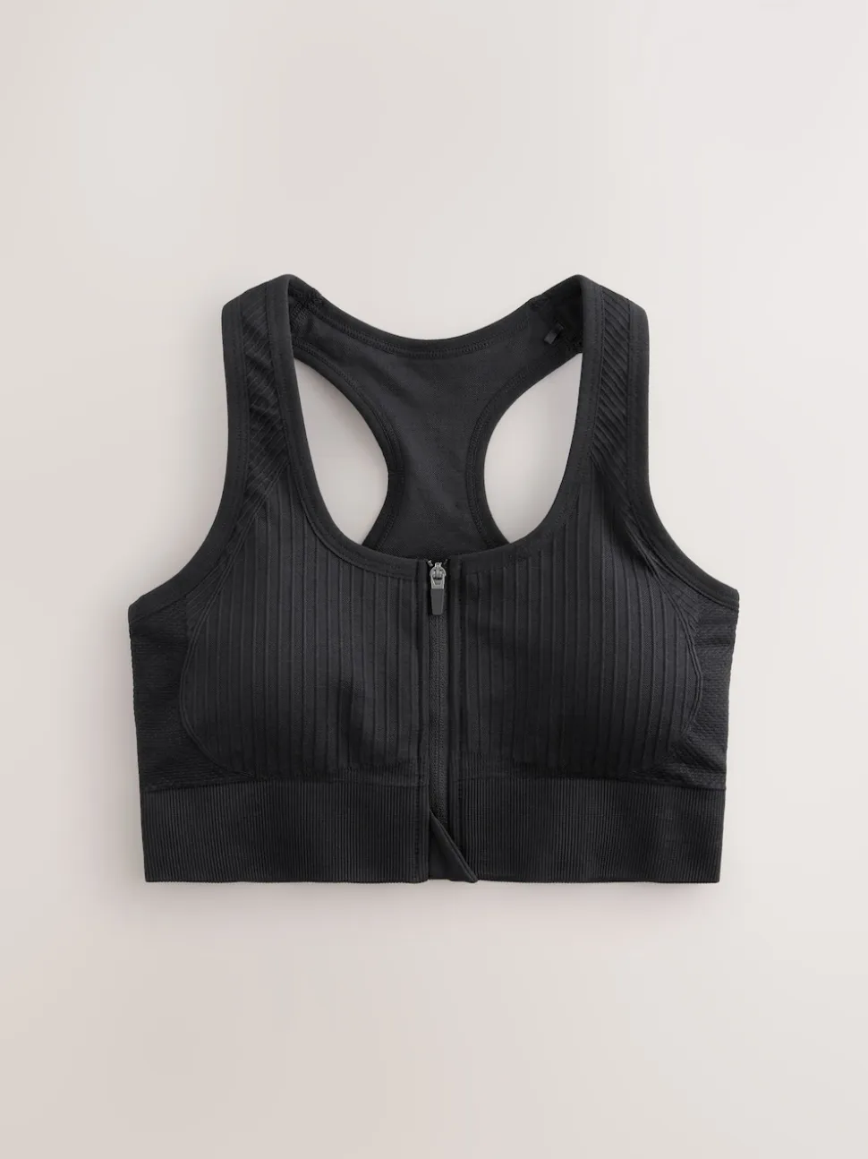 Zwart - Seamless Zip Front Medium Impact Sports Bra