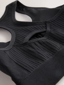 Zwart - Seamless Zip Front Medium Impact Sports Bra