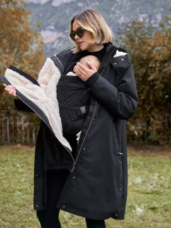 Zwart - Seraphine 3 in 1 Zwangerschaps- en draagparka met Borgvoering