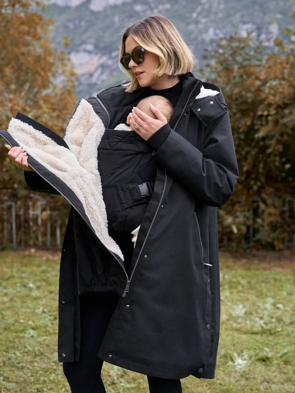 Zwart - Seraphine 3 in 1 Zwangerschaps- en draagparka met Borgvoering