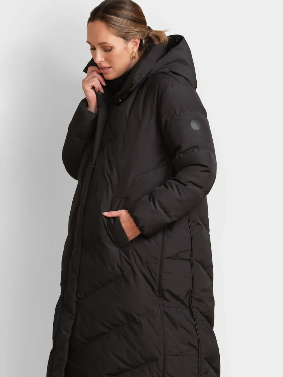 Zwart - Seraphine 3-In-1 Lange Chevron Puffer zwangerschapsjas