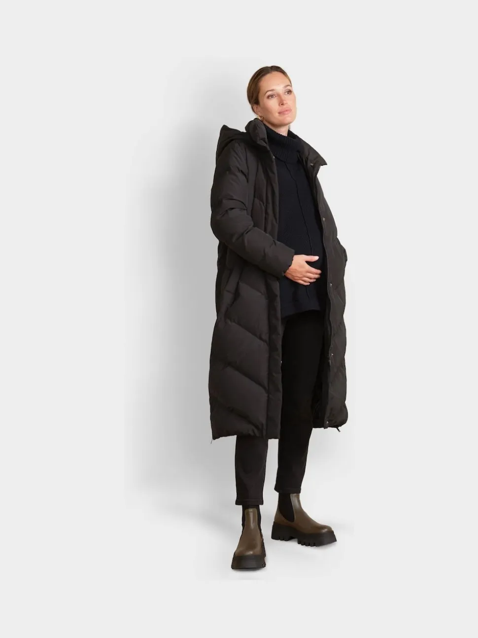 Zwart - Seraphine 3-In-1 Lange Chevron Puffer zwangerschapsjas