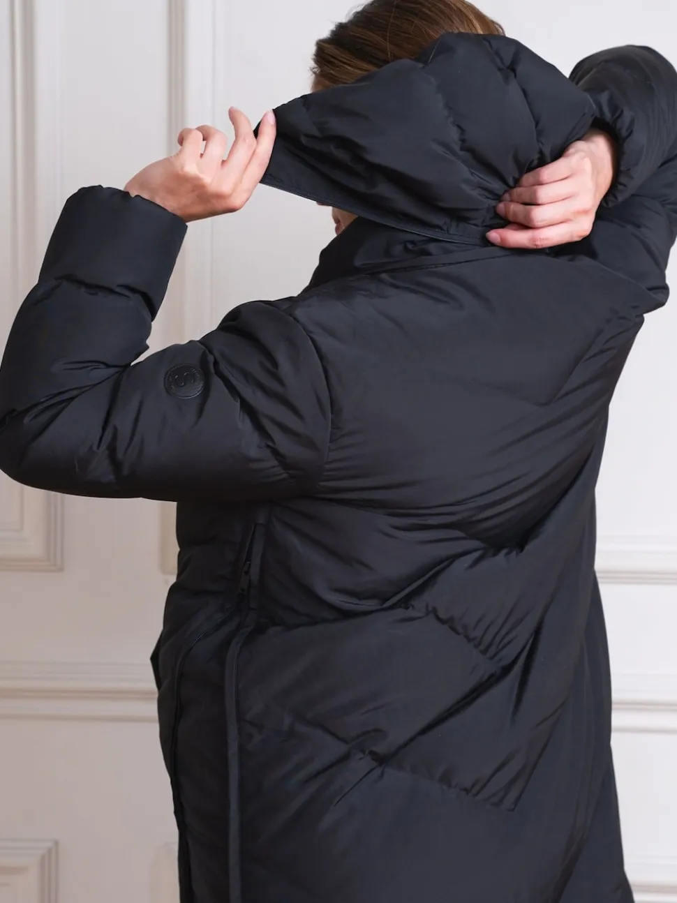 Zwart - Seraphine 3-In-1 Lange Chevron Puffer zwangerschapsjas