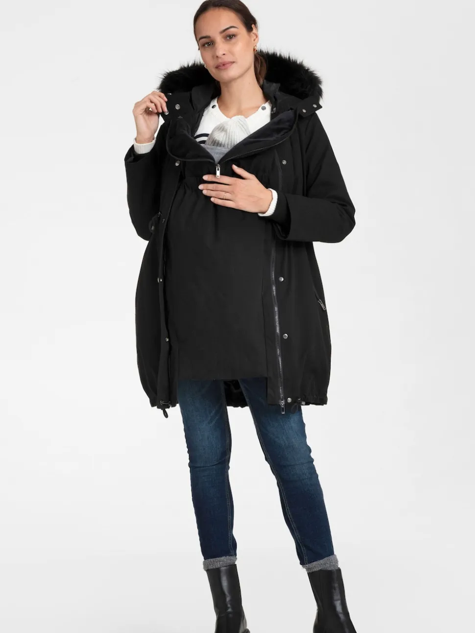 Zwart - Seraphine Premium Sub-Zero donsgevulde 3-in-1 zwangerschaps- en draagparka