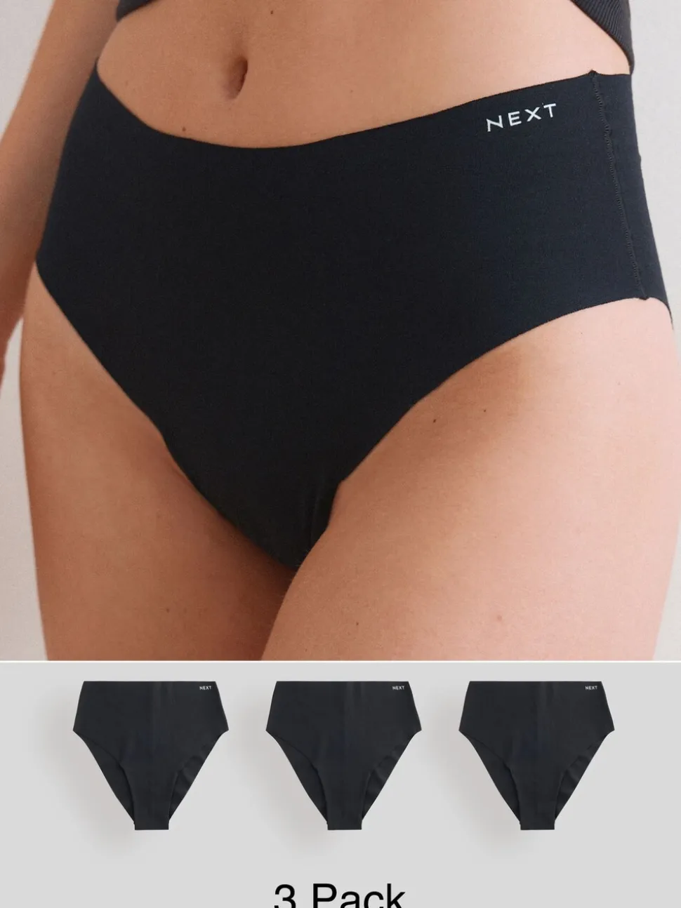 Zwart - Set van 3 slips van katoenmix zonder VPL