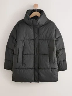 Zwart - Shower Resistant Mid Length Padded Coat