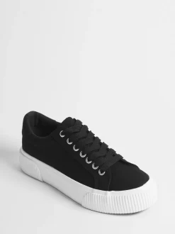Zwart - Simply Be Canvas Chunky Ribbed Sole Trainers