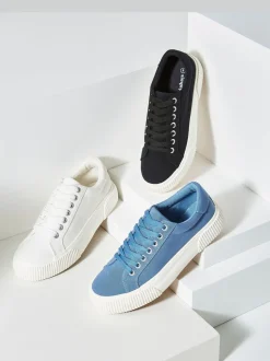Zwart - Simply Be Canvas Chunky Ribbed Sole Trainers