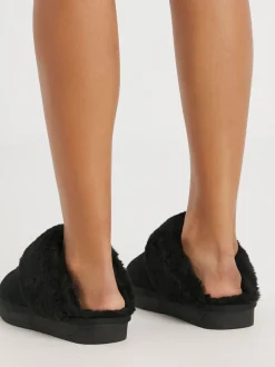 Zwart - Simply Be Faux Fur Lined Suede Mule Slippers