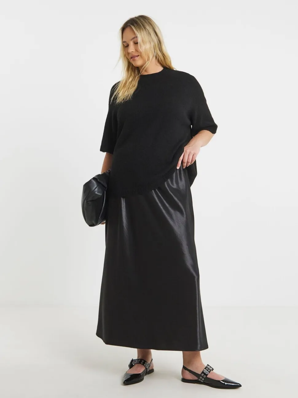 Zwart - Simply Be satijnen maxi-rok