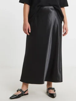 Zwart - Simply Be satijnen maxi-rok