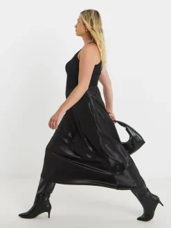 Zwart - Simply Be satijnen maxi-rok