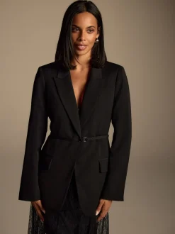 Zwart - Single Breasted Skinny Belt Blazer