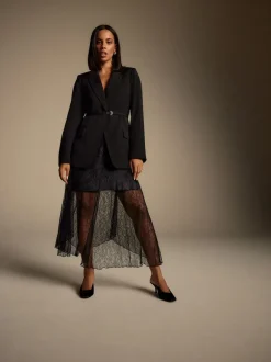 Zwart - Single Breasted Skinny Belt Blazer