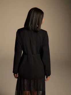 Zwart - Single Breasted Skinny Belt Blazer