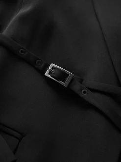 Zwart - Single Breasted Skinny Belt Blazer