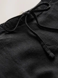 Zwart - Smart Front Linen Blend Wide Leg Trousers