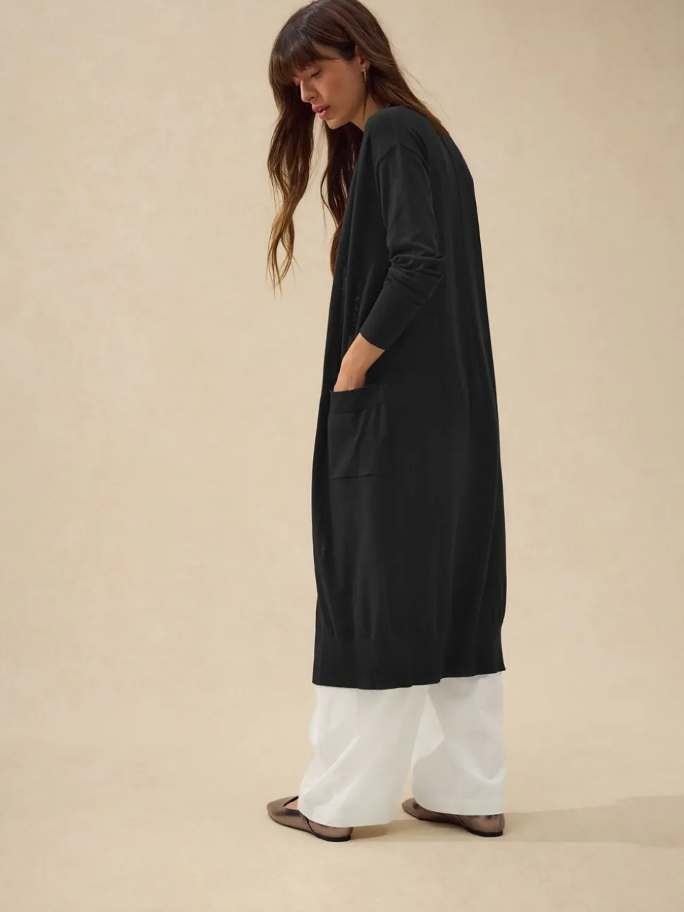 Zwart - Soft Touch Katoenrijk Longline Vest