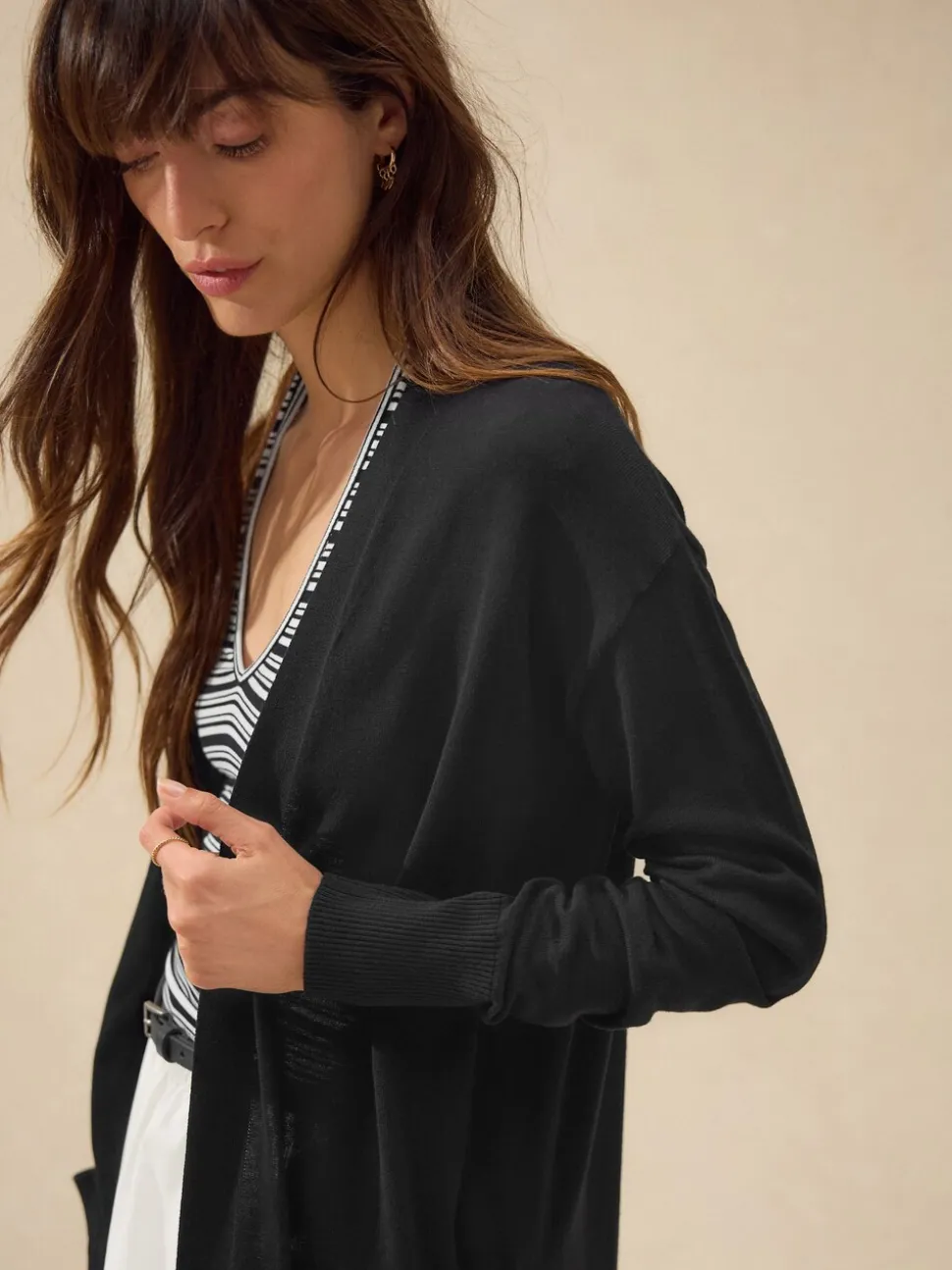 Zwart - Soft Touch Katoenrijk Longline Vest