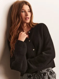 Zwart - Soft Touch Ronde hals Gebreid Vest Met Wol
