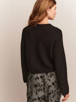 Zwart - Soft Touch Ronde hals Gebreid Vest Met Wol