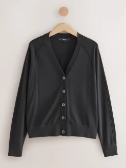 Zwart - Soft Touch V-hals Katoenrijk Vest met Knopen