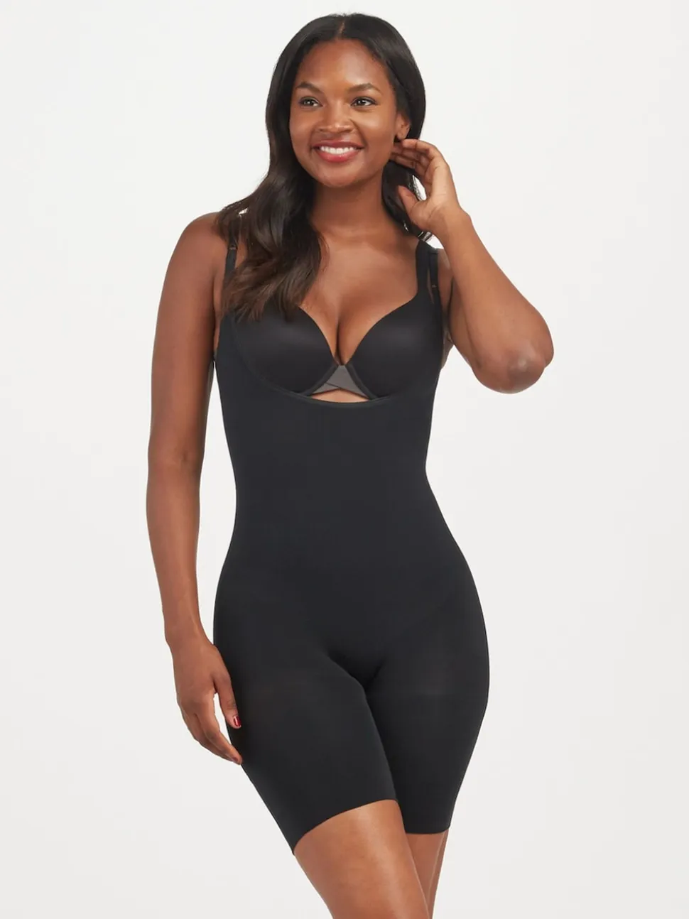 Zwart - SPANXsculpt™ Naadloze Power bodysuit met open buste tot halverwege de dij