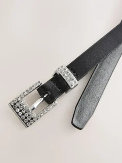 Zwart - Sparkle Buckle Satin Skinny Belt