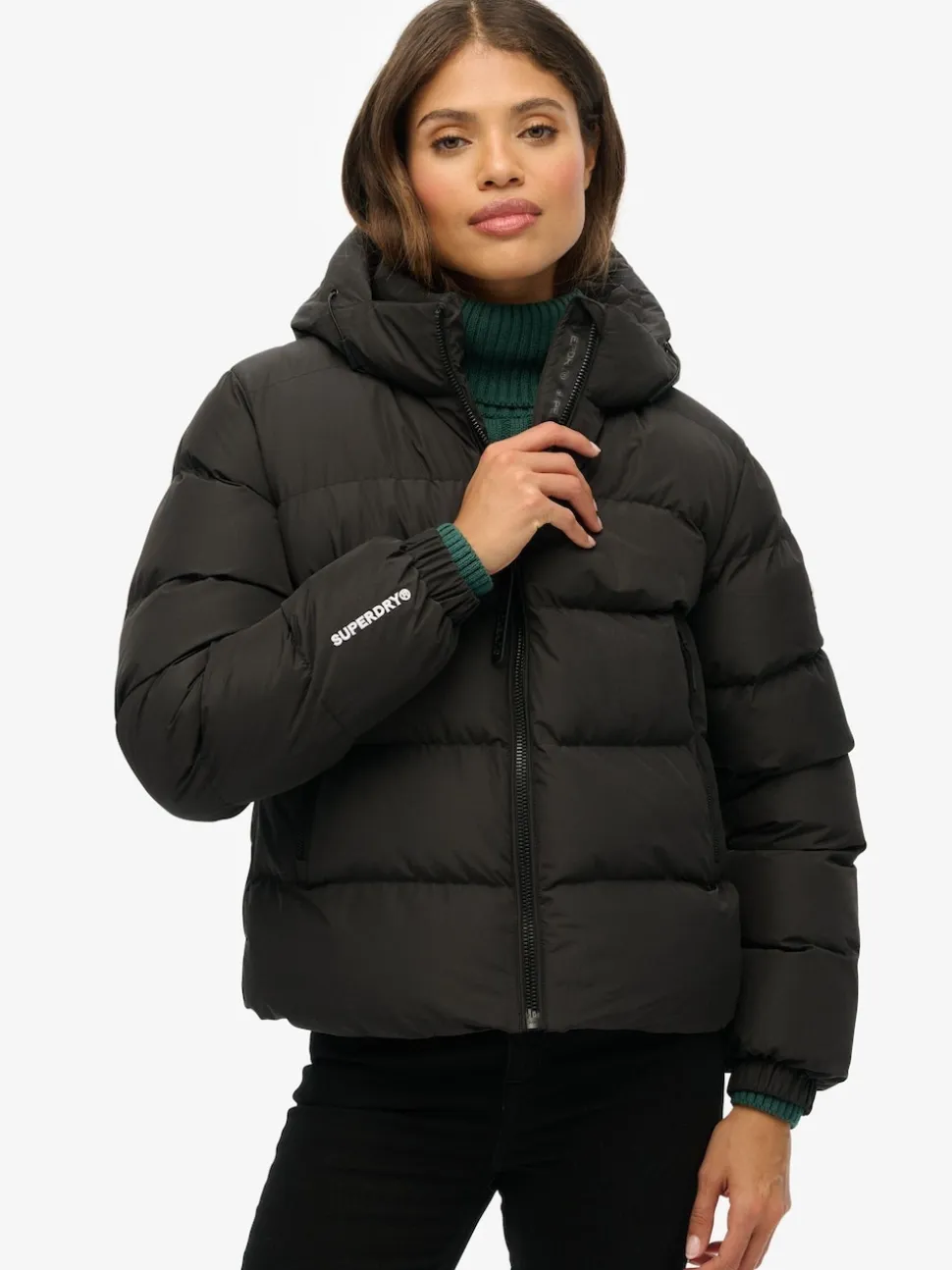Zwart - Superdry - Gewatteerd sportjack met capuchon
