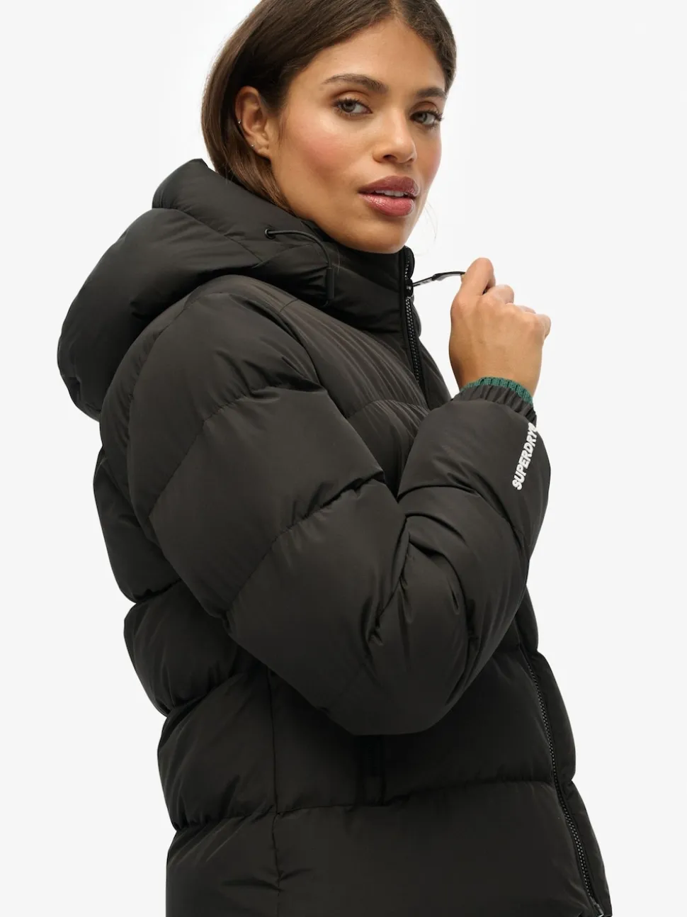 Zwart - Superdry - Gewatteerd sportjack met capuchon