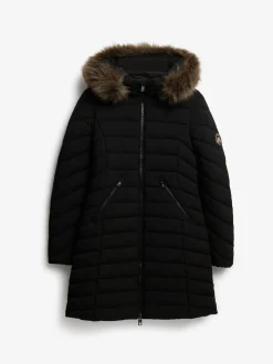 Zwart - Superdry Fuji Faux Hood Mid Length Coat