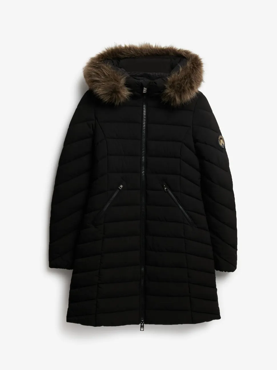 Zwart - Superdry Fuji Faux Hood Mid Length Coat