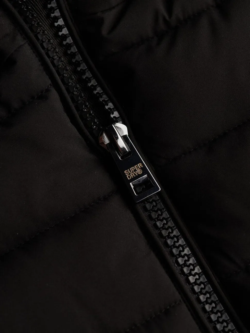 Zwart - Superdry Fuji Faux Hood Mid Length Coat