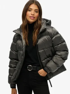 Zwart - Superdry luxe sport pufferjack met capuchon