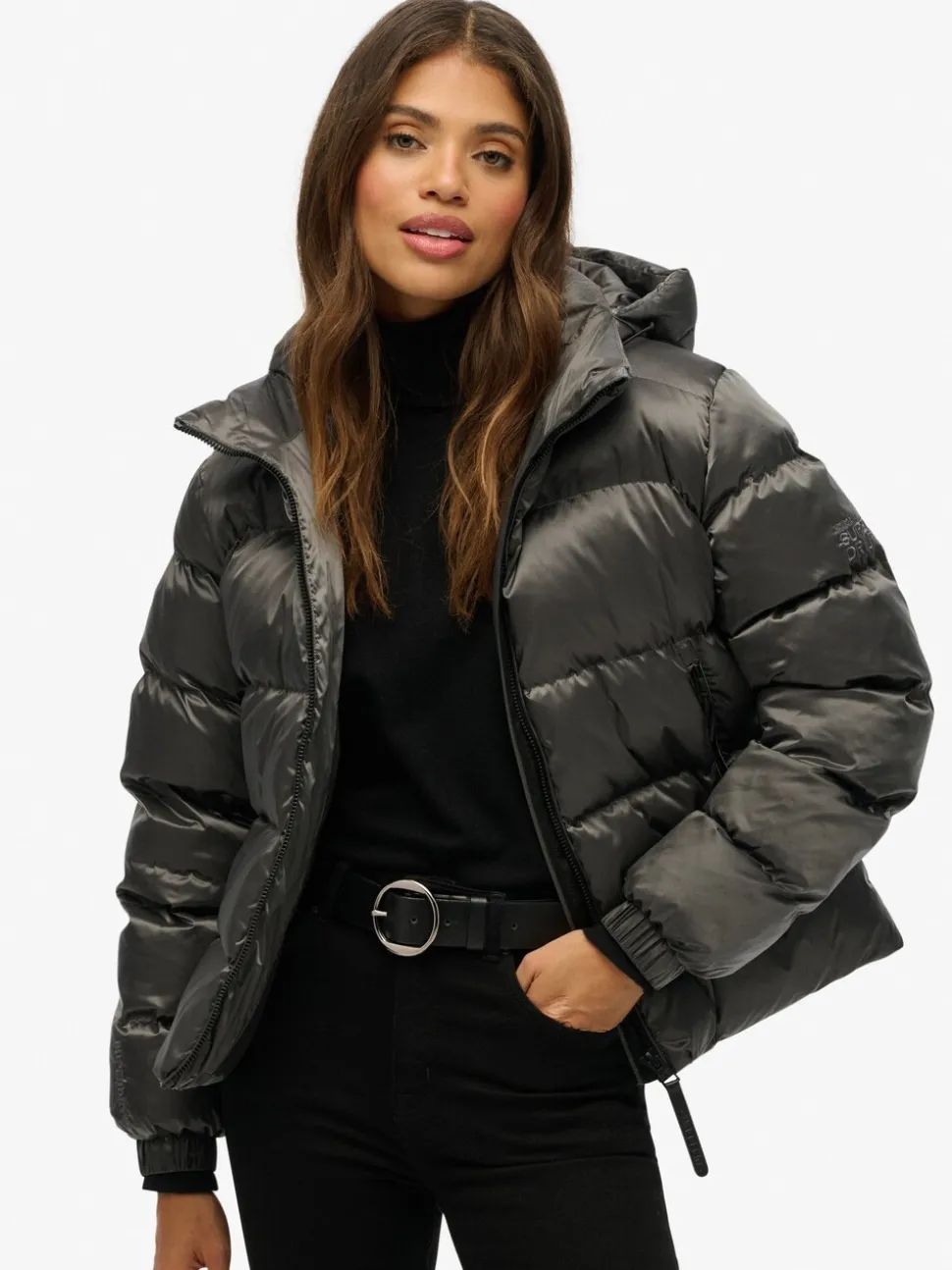 Zwart - Superdry luxe sport pufferjack met capuchon