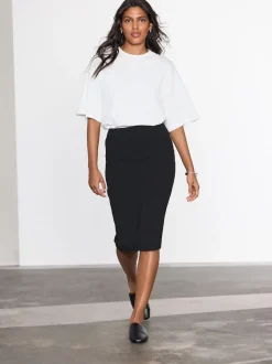 Zwart - Tailored Pencil Skirt With Wool