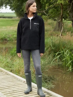 Zwart - Threadbare borgfleece met korte rits