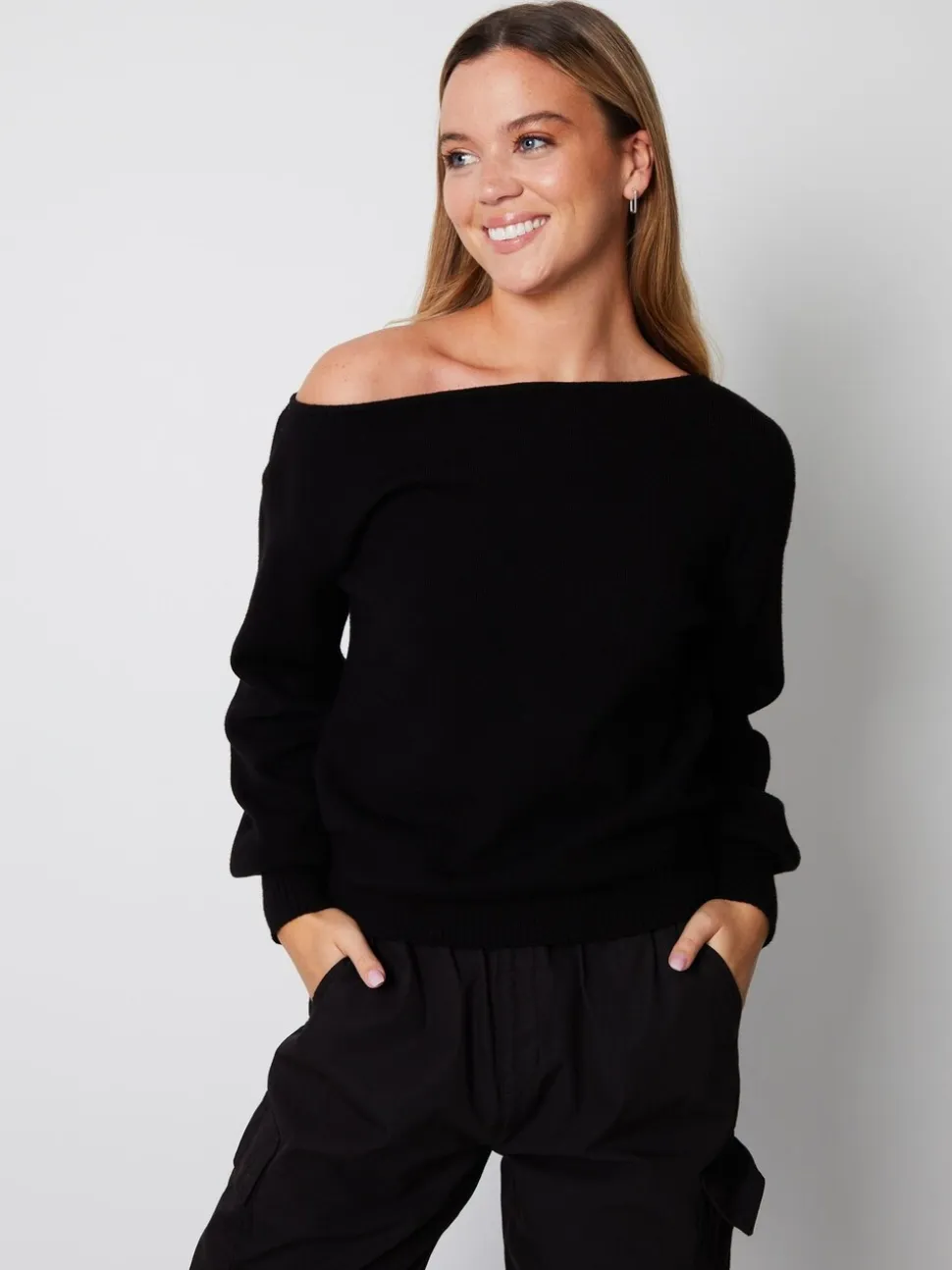 Zwart - Threadbare gebreide trui met boothals