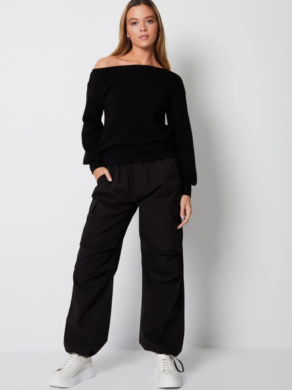 Zwart - Threadbare gebreide trui met boothals