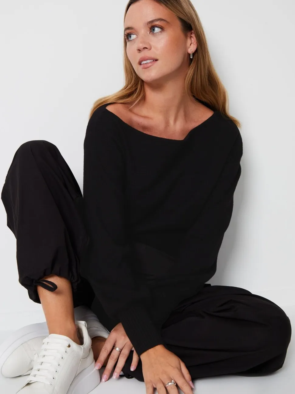 Zwart - Threadbare gebreide trui met boothals