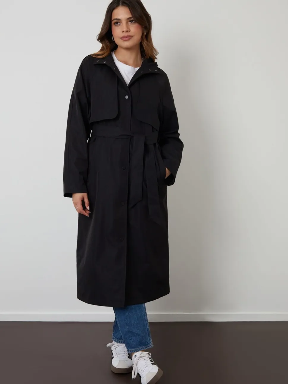 Zwart - Threadbare Longline Hooded Trench Coat