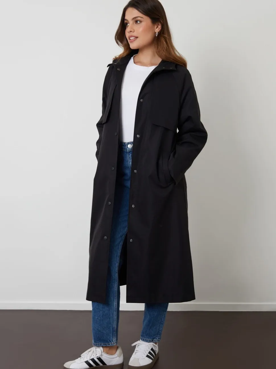 Zwart - Threadbare Longline Hooded Trench Coat